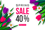 Spring sale banner with paper cut