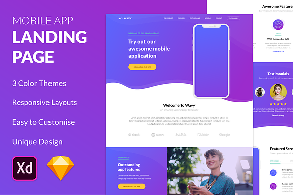 Wavy Mobile App Landing Template in App Templates - product preview 5