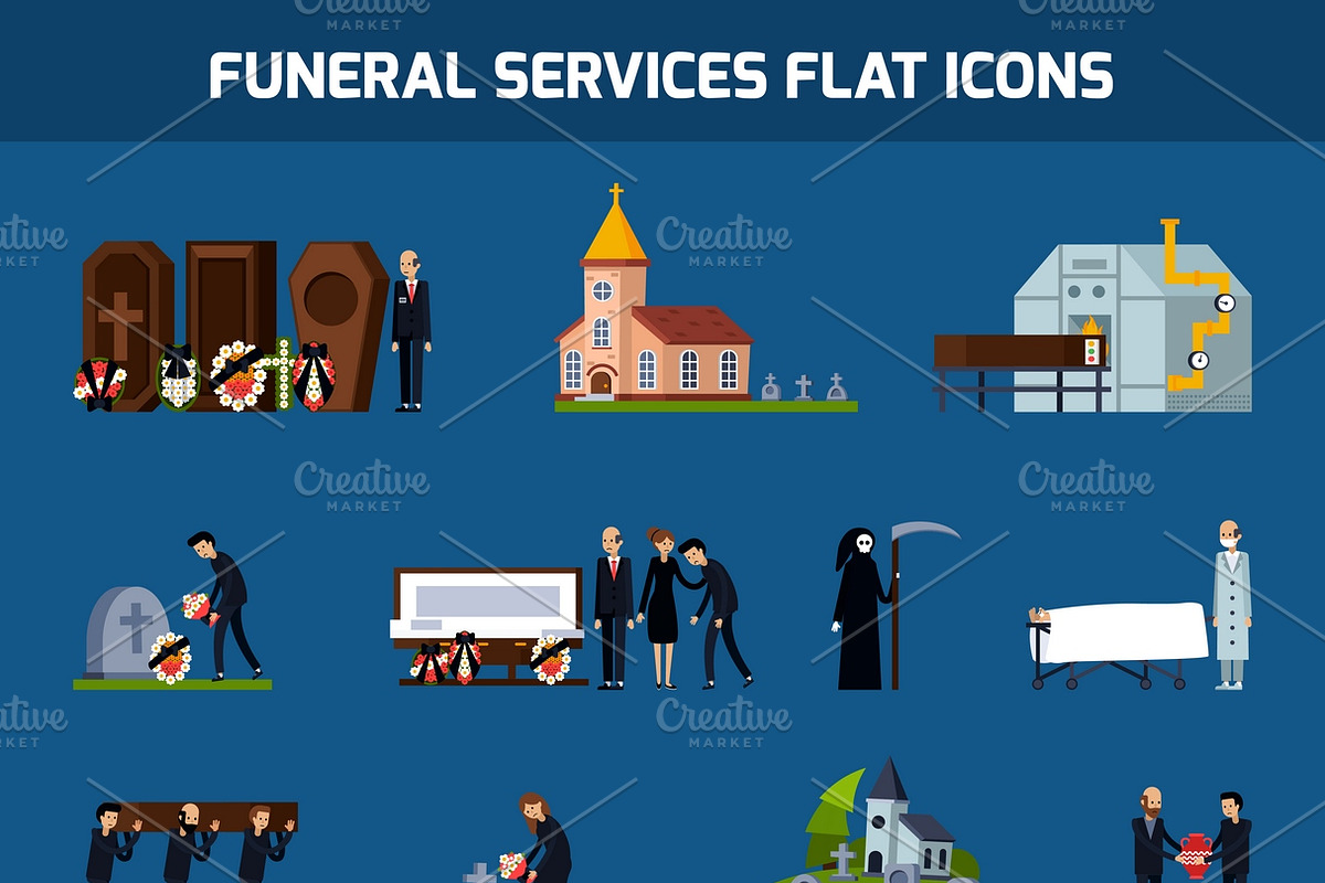 Funeral services flat icon set in Icons - product preview 8