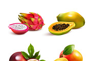 Ripe tropical fruits realistic set