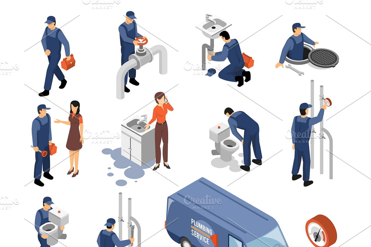 Plumber isometric icons set in Icons - product preview 8