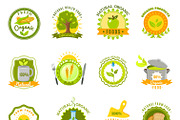 Organic products emblems icons set