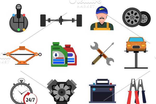 Car service icons flat set