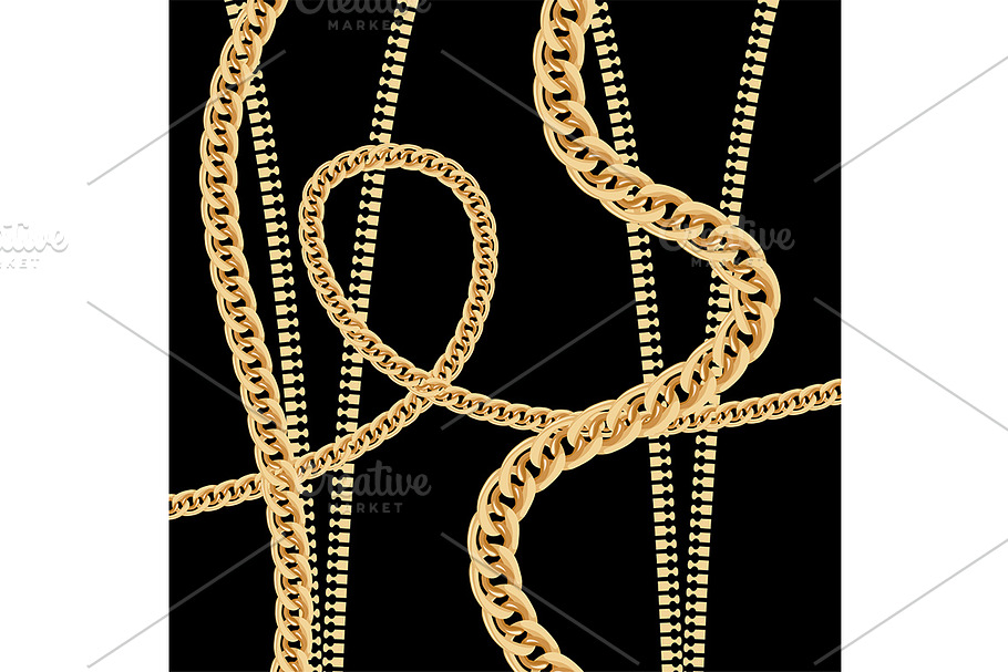 Gold Chain and Metal Zipper on Black in Illustrations - product preview 8