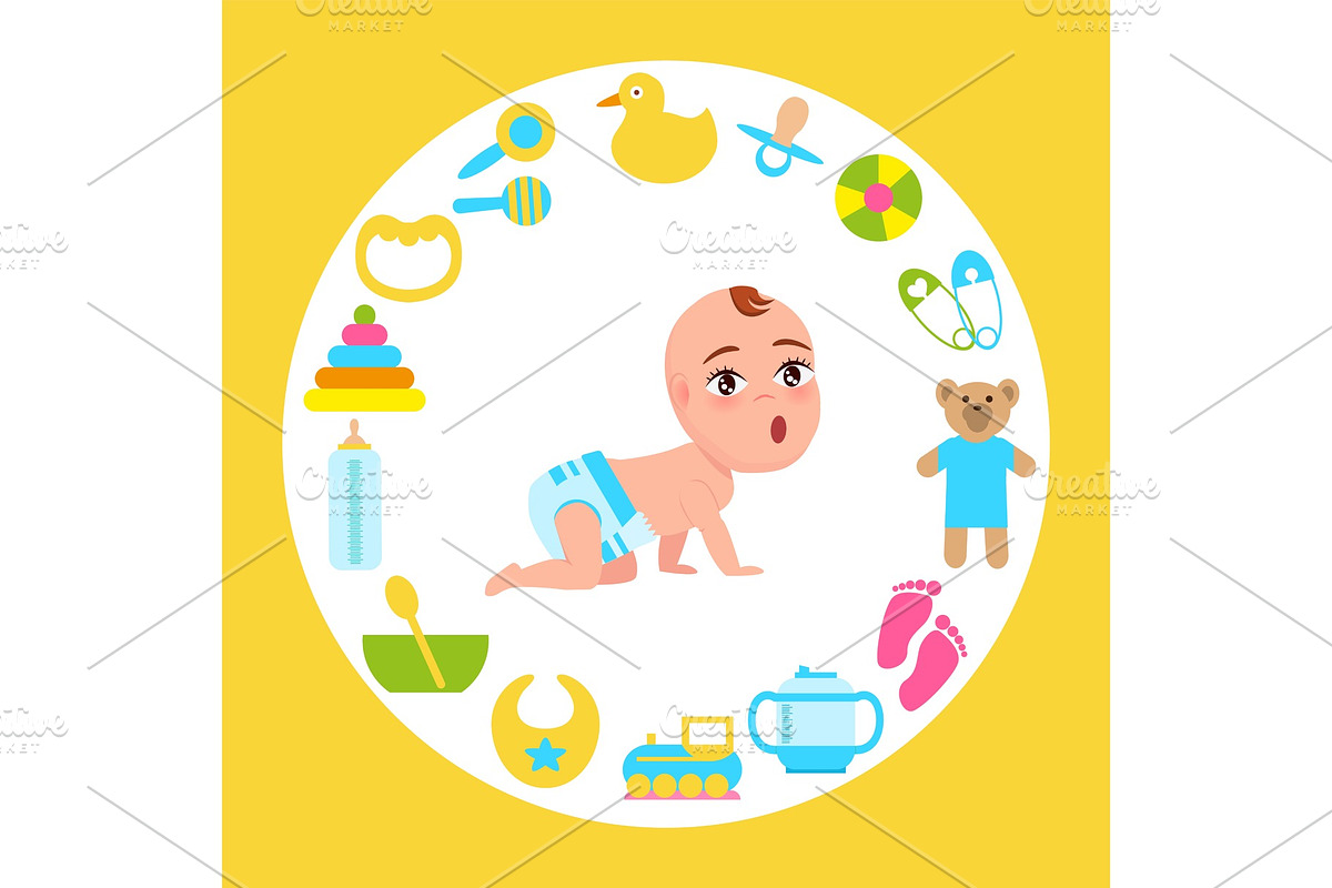Toddler Infant in Diaper Crawl on in Illustrations - product preview 8