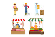 Sellers and Farmers Icons Set Vector