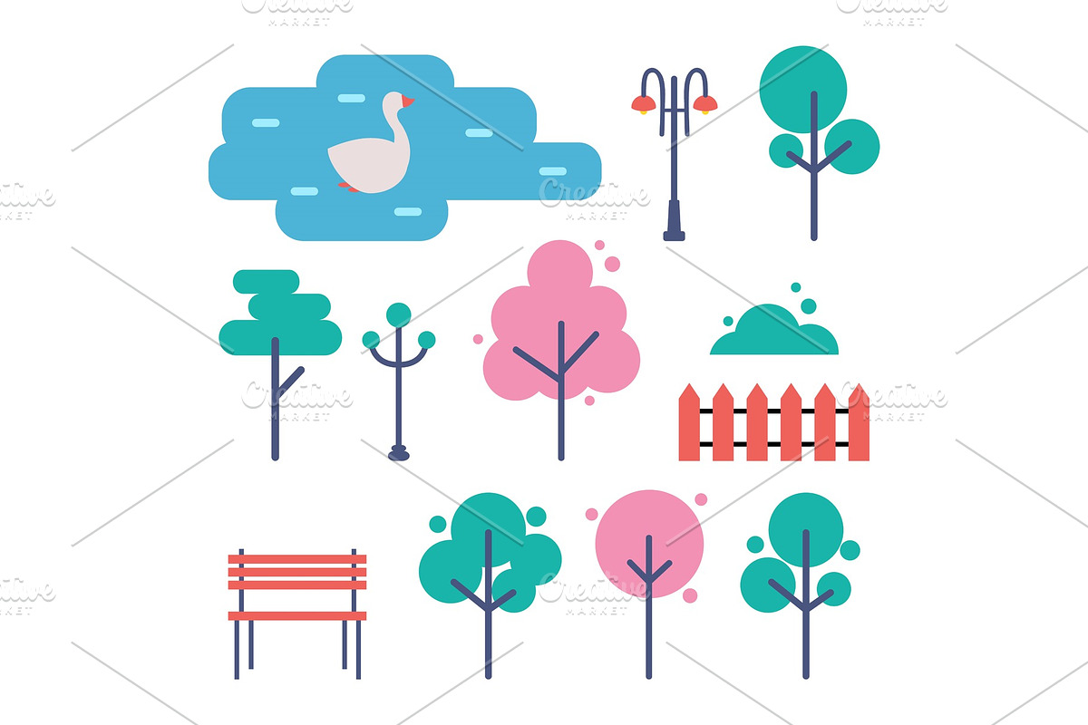 Empty Park with Trees, Bench and in Illustrations - product preview 8