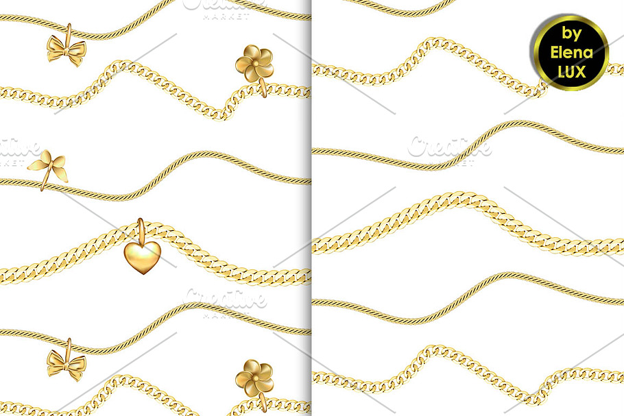 Golden Chains Seamless Pattern Set