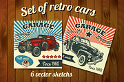 Set of vector sketch retro cars