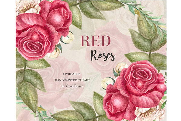 Red roses wreaths clipart wedding