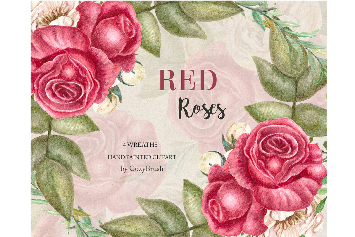 Red roses wreaths clipart wedding in Objects - product preview 8