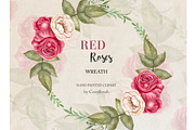 Wreath Red Roses Clipart Watercolor