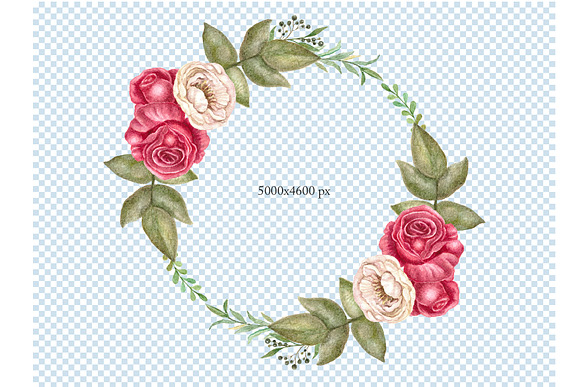 Wreath Red Roses Clipart Watercolor in Illustrations - product preview 1
