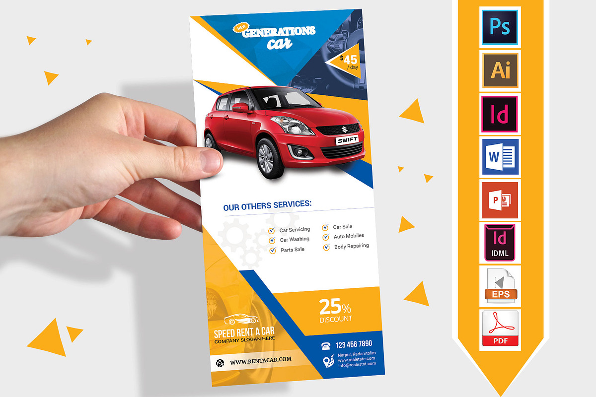 Rack Card | Rent A Car DL Flyer V-01 in Flyer Templates - product preview 8