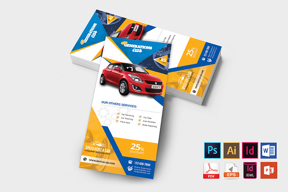 Rack Card | Rent A Car DL Flyer V-01 in Flyer Templates - product preview 2