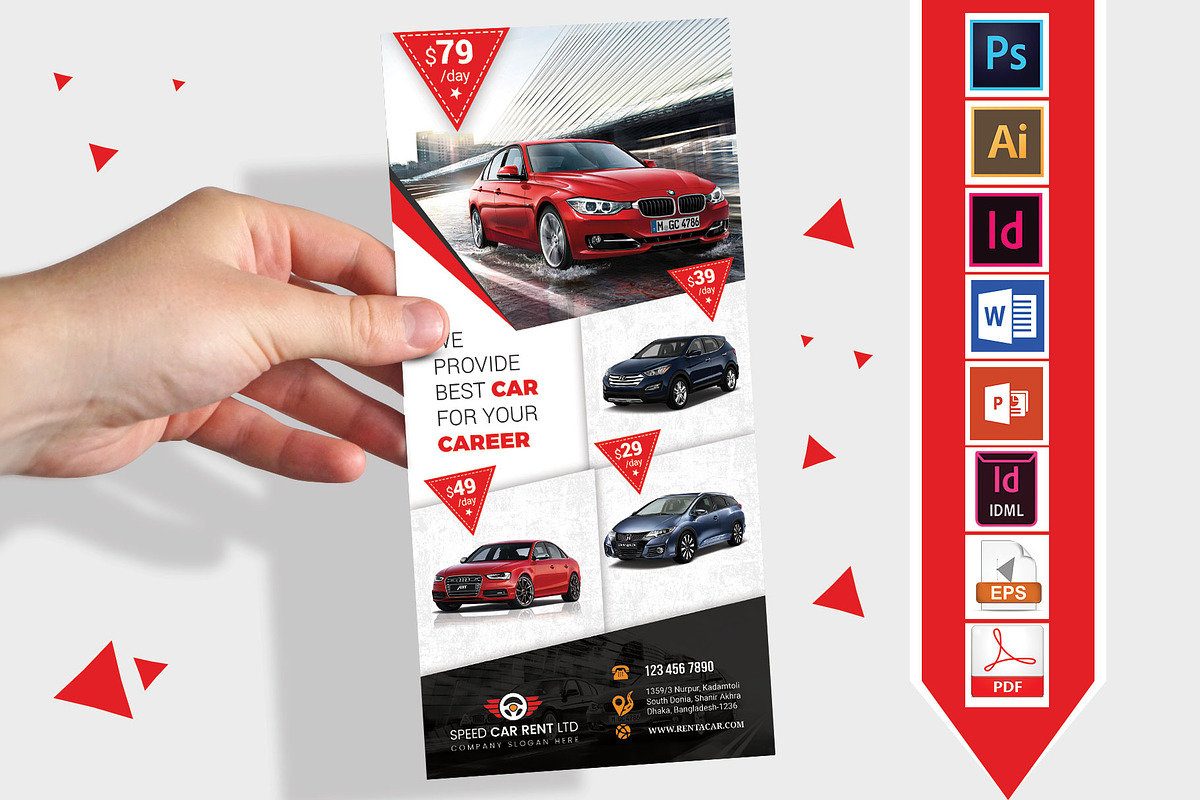 Rack Card | Rent A Car DL Flyer V-03 in Flyer Templates - product preview 8