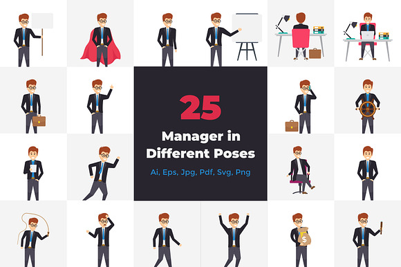 Manager Character In Different Poses in Icons - product preview 5