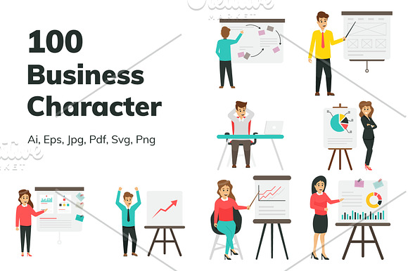 100 Flat Business Characters in Icons - product preview 2