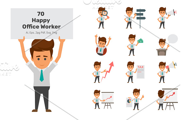 70 Happy Office Workers  in Icons - product preview 4