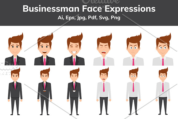 Businessman Face Expressions in Icons - product preview 2