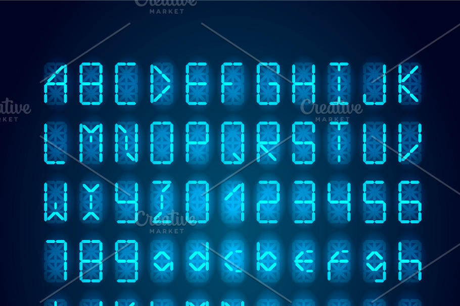 Bright blue digital retro clock font