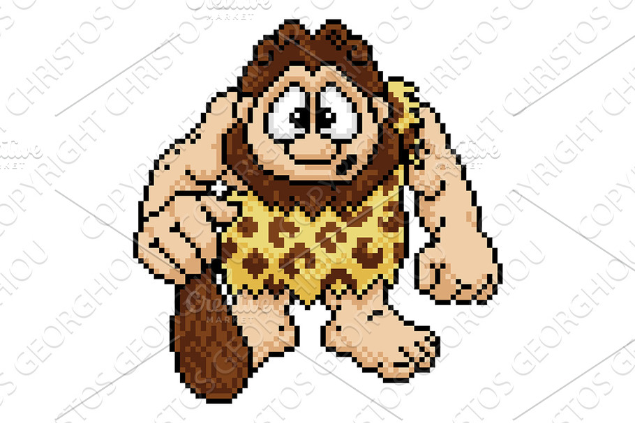 Caveman in Pixel Art 8 Bit Arcade in Illustrations - product preview 8