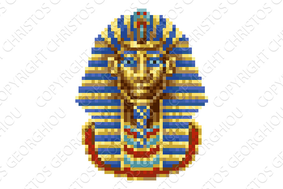 Egyptian Pharaoh Mask Icon Pixel Art
