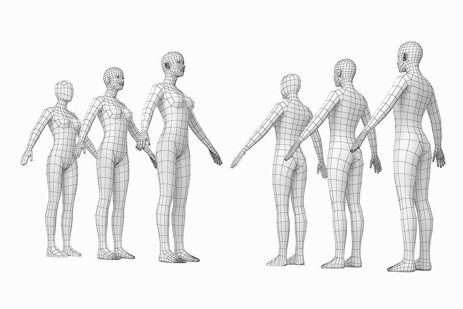 Female and Male Base Mesh A Pose in People - product preview 1