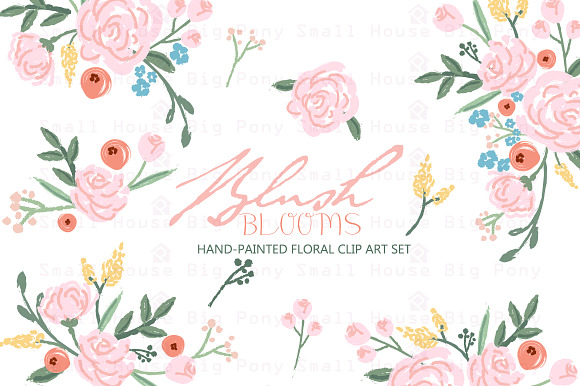 Blush Blooms - Watercolor Clip Art in Illustrations - product preview 3