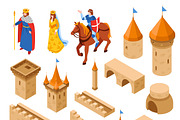 Medieval royal castle isometric set