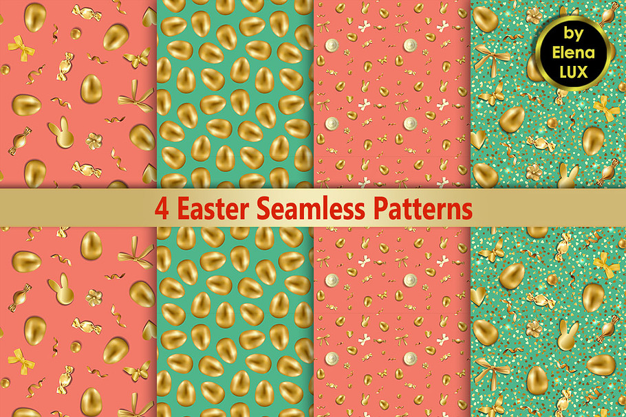 Easter Golden Seamless Patterns Set in Patterns - product preview 8