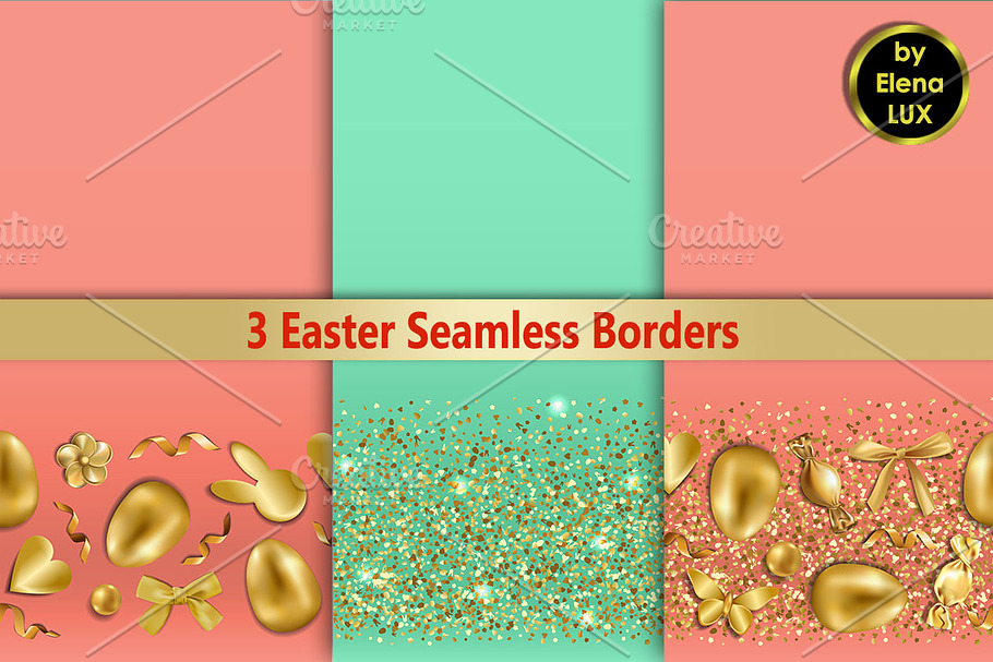 Easter Golden Seamless Borders Set in Patterns - product preview 8