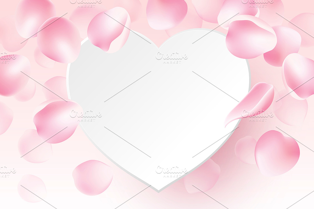 Rose petals falling and paper heart in Illustrations - product preview 8