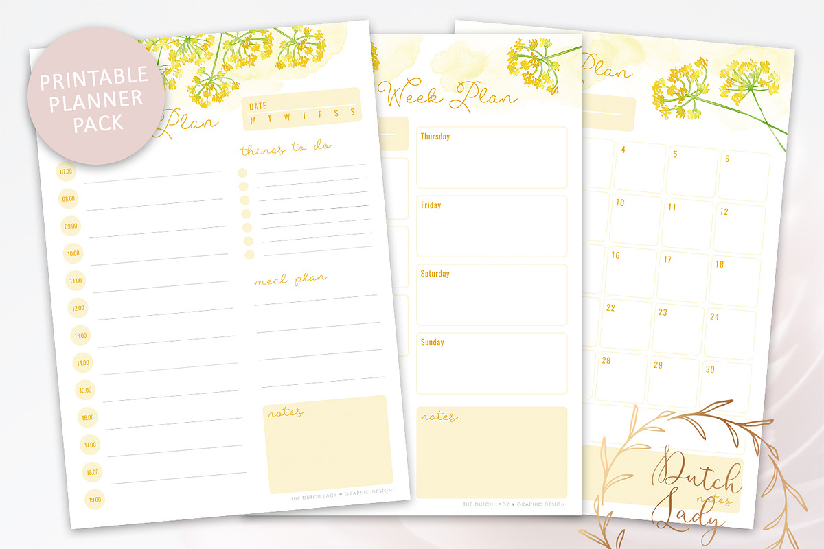 Printable Planner Pack Yellow Flower in Stationery Templates - product preview 8