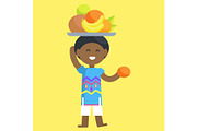 African Boy with Fruit Set on Head