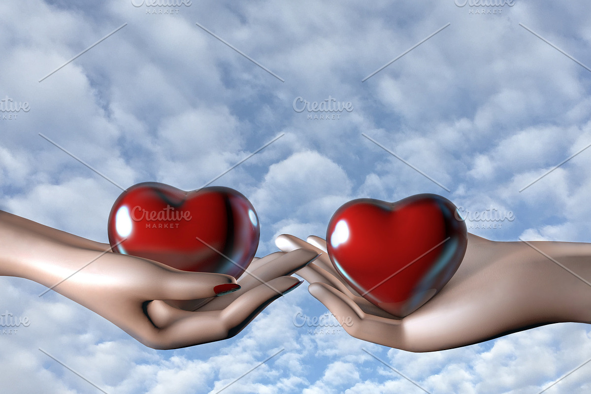 3d man and woman hands holding heart in Illustrations - product preview 8
