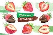 Watercolor strawberry. Dessert