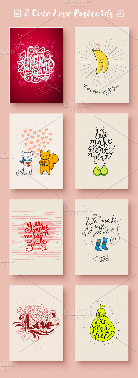 8 Funny cards on love theme in Illustrations - product preview 1