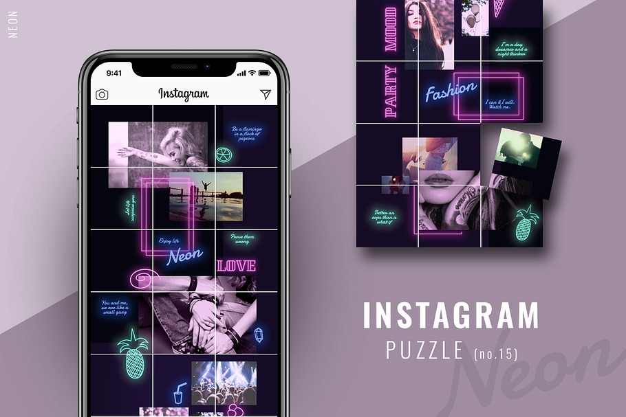 Instagram PUZZLE template - Neon in Instagram Templates - product preview 8