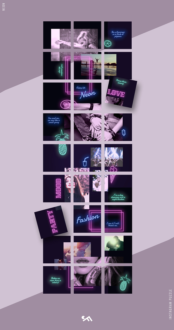 Instagram PUZZLE template - Neon in Instagram Templates - product preview 1