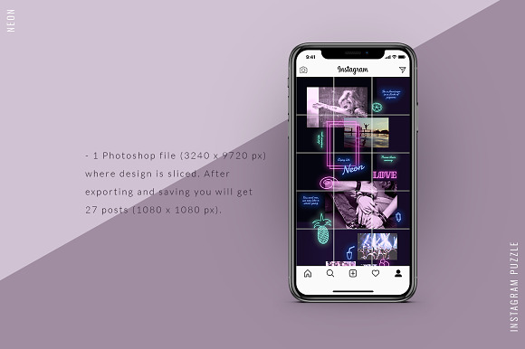 Instagram PUZZLE template - Neon in Instagram Templates - product preview 3