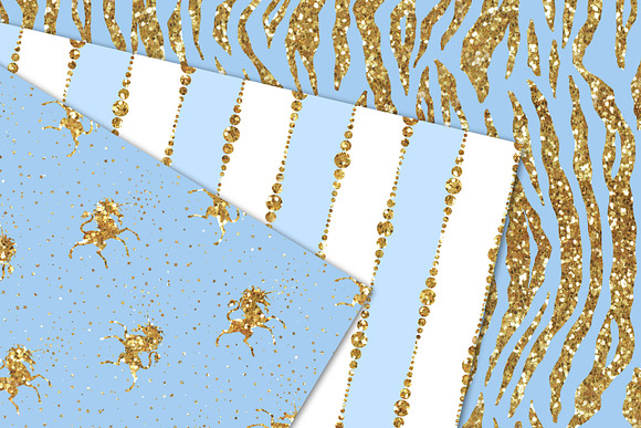 Blue and Gold Glitter Digital Paper in Patterns - product preview 1
