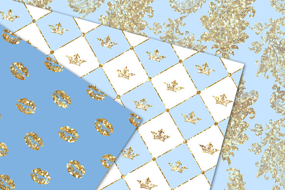 Blue and Gold Glitter Digital Paper in Patterns - product preview 2
