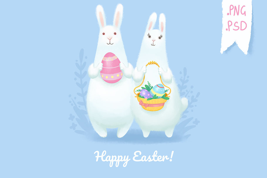 Adorable Easter bunny couple in Illustrations - product preview 8