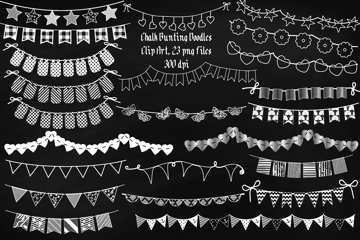Chalk Bunting Doodles Clip Art in Illustrations - product preview 8