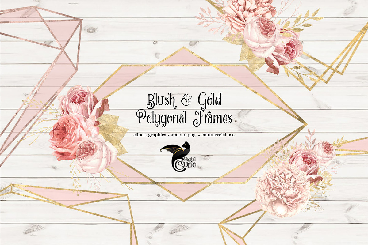 Blush & Gold Polygonal Frames in Objects - product preview 8