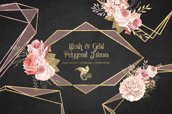Blush & Gold Polygonal Frames in Objects - product preview 1