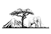 Elephant near a tree on mount backgr