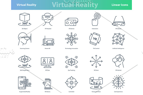 Set of black outline virtual reality