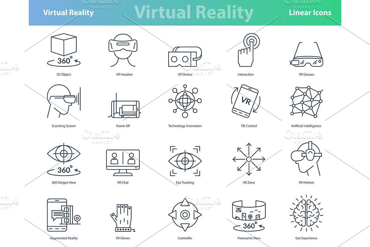 Set of black outline virtual reality in Illustrations - product preview 8